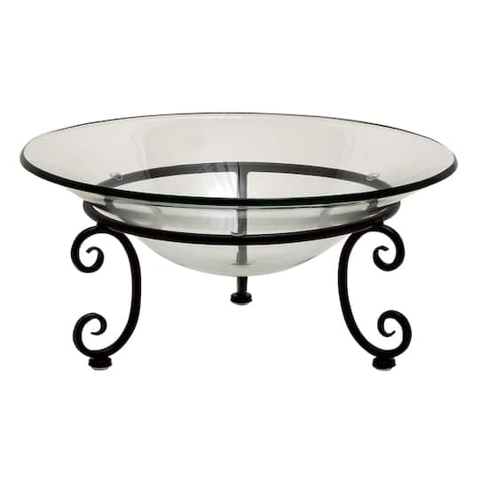 Clear Glass and Metal Traditional Serving Bowl, 8" x 17" x 17"